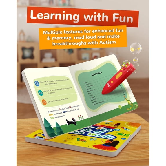 Bravokids Talking Pen Book Set, Interactive Audio Sound Books Kids Learning Electronic Toys for Boys Girls, Autism Sensory Games, Early Educational Gifts Birthday Gifts for Toddlers Kids Age 2 3 4 5