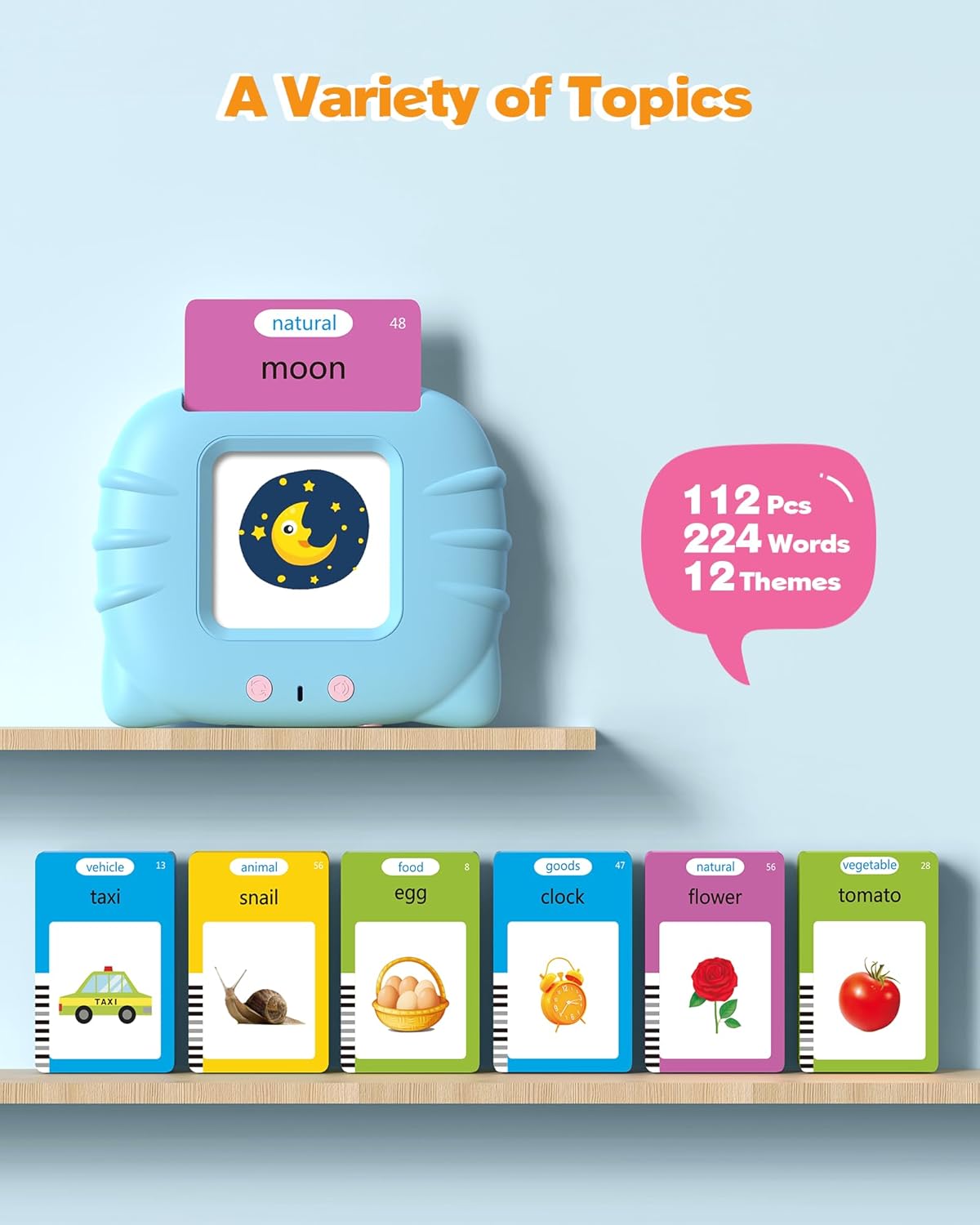 Bravokids Talking Flash Cards for Toddlers 1 2 3 4 Year Olds, Montessori Language Learning Toys with 224 Words, Pocket Speech Therapy Toys, and Speech Development Educational Playthings for Children