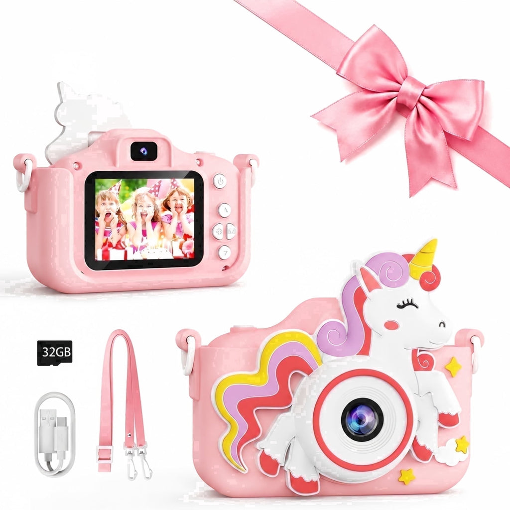 Bravokids Kids Camera, Unicorn Toddler 1080P Digital Camera with 32GB SD Card, Birthday Gift for Girls Age 3-8