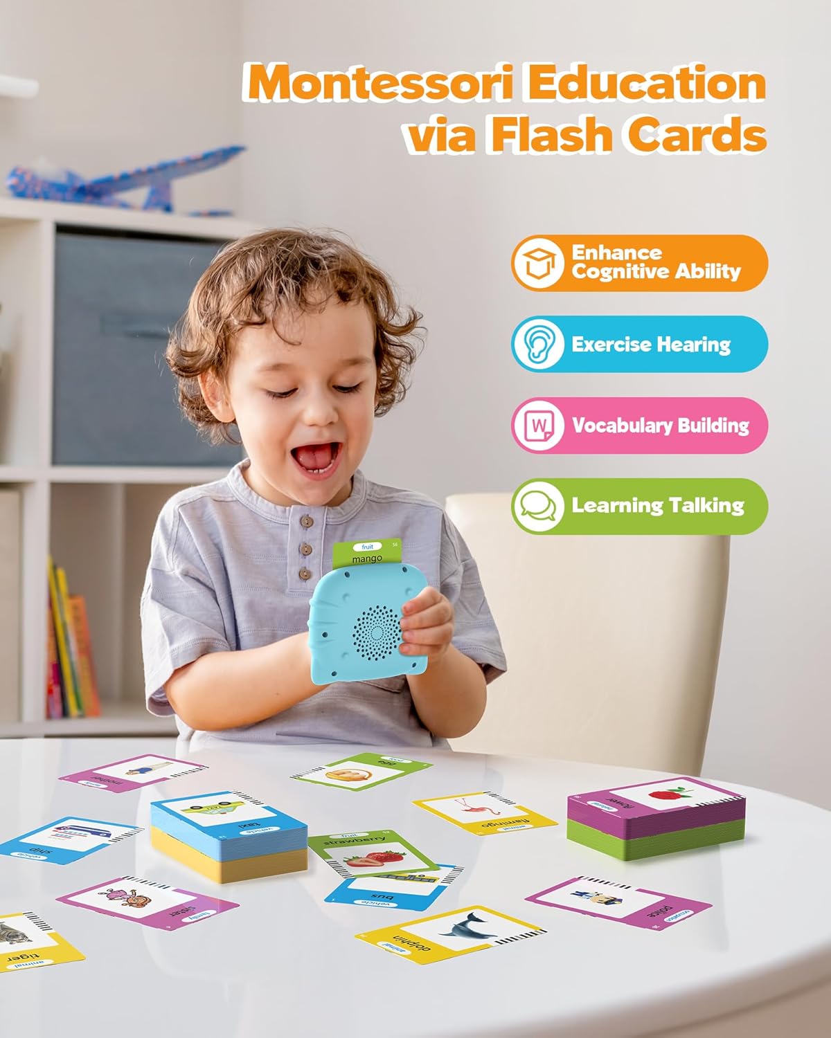 Bravokids Talking Flash Cards for Toddlers 1 2 3 4 Year Olds, Montessori Language Learning Toys with 224 Words, Pocket Speech Therapy Toys, and Speech Development Educational Playthings for Children