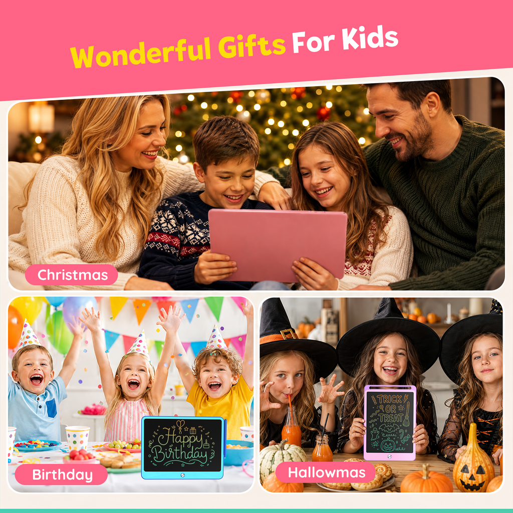 Bravokids 10" LCD writing tablet for Kids, Electronic Drawing Tablet Drawing Pad for Kids, Doodle Board as Educational and Learning Toys Birthday Gifts for Girls and Boys 3 4 5 6. 2 Pack