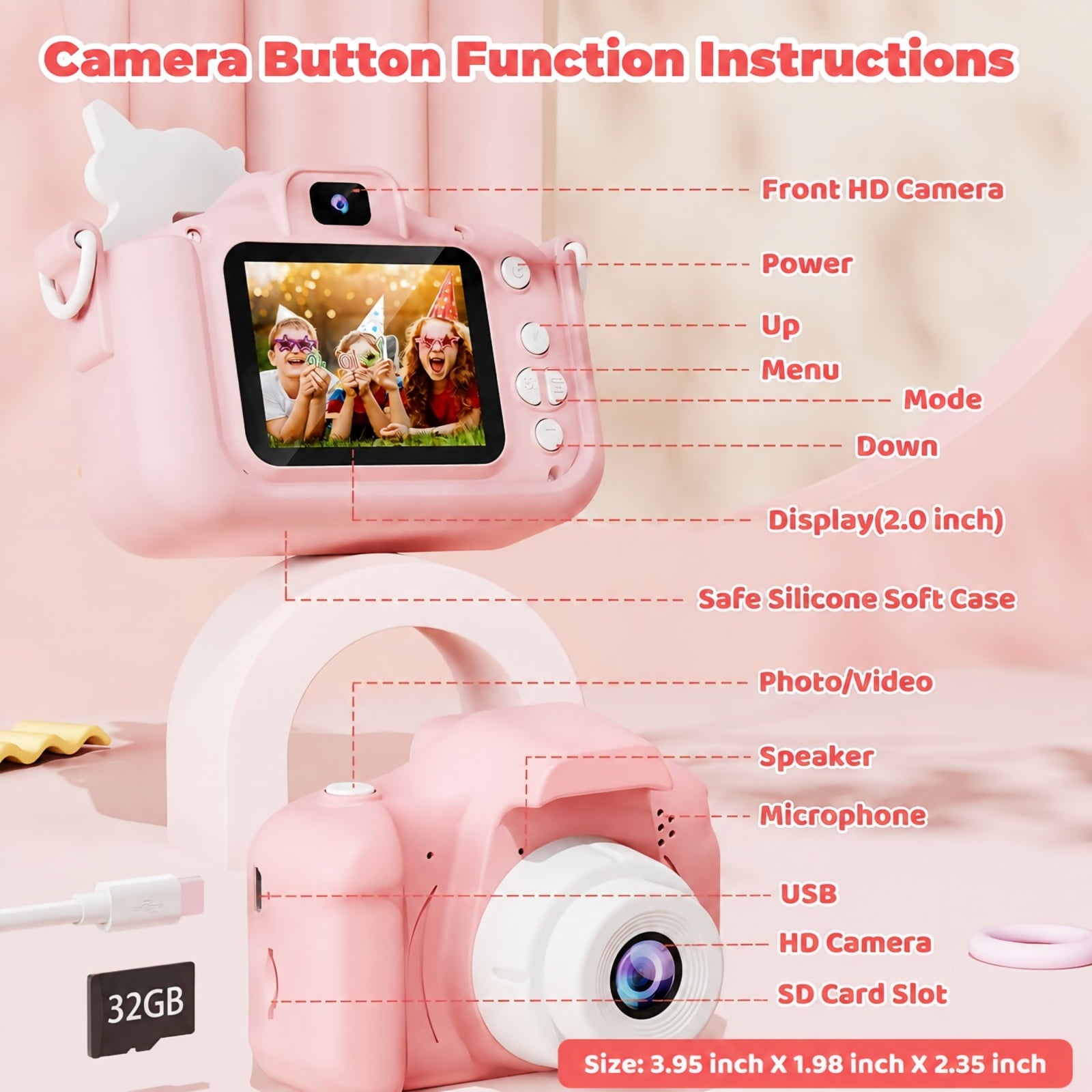 Bravokids Kids Camera, Unicorn Toddler 1080P Digital Camera with 32GB SD Card, Birthday Gift for Girls Age 3-8