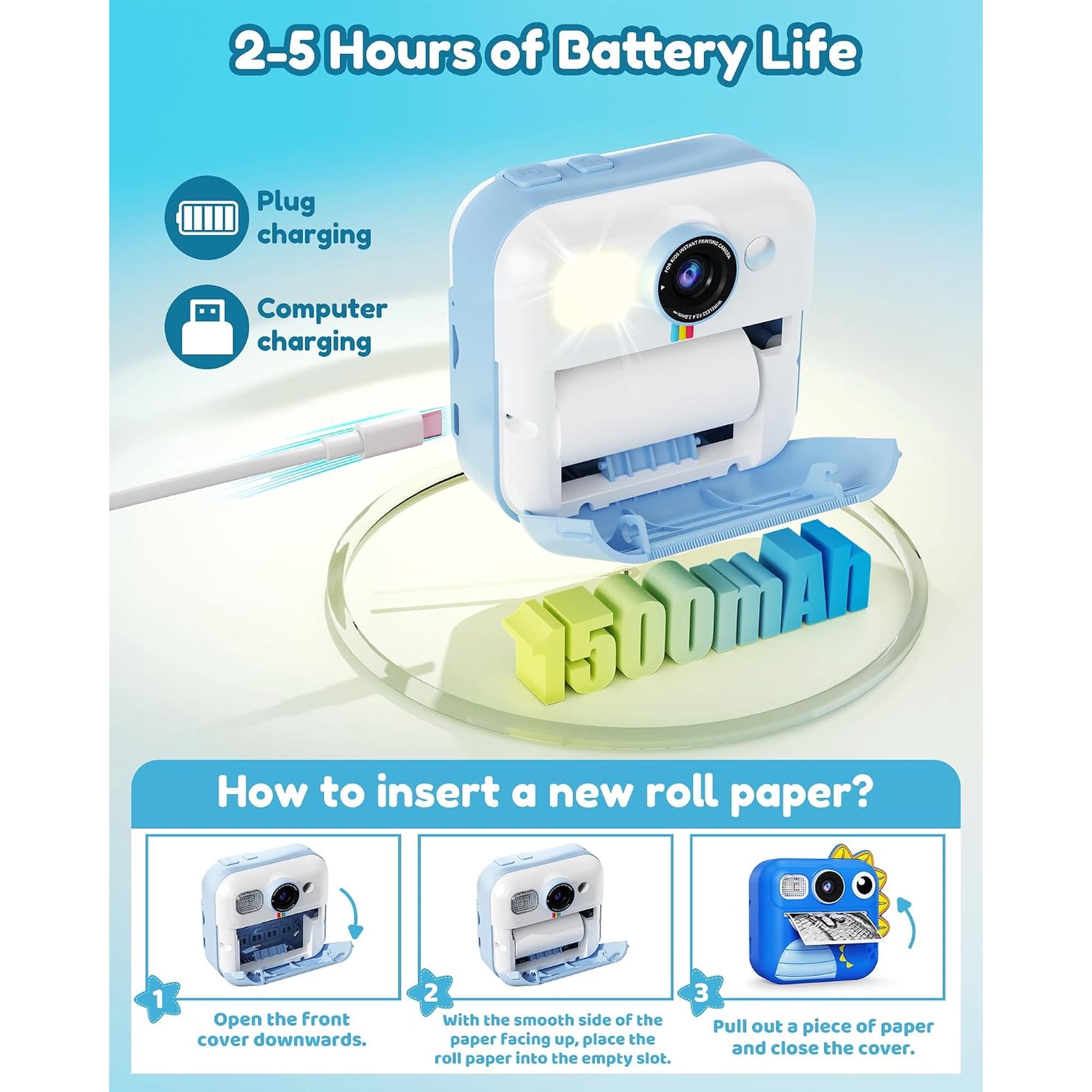 Bravokids Kids Camera Instant Print, 1080P HD Digital Video Camera, Birthday Christmas Gift for Girls and Boys
