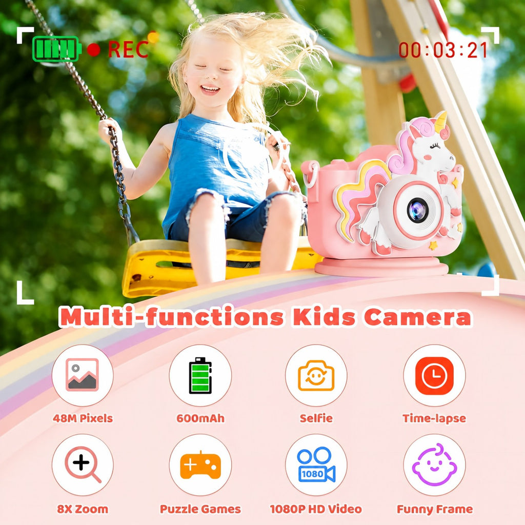 Bravokids Kids Camera, Unicorn Toddler 1080P Digital Camera with 32GB SD Card, Birthday Gift for Girls Age 3-8