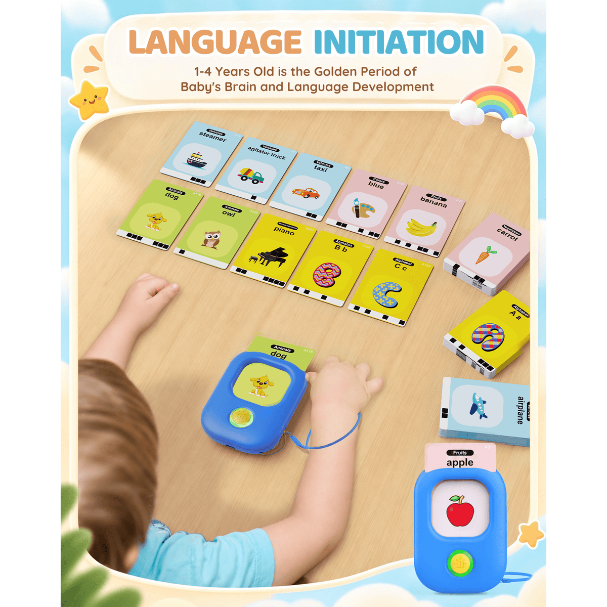 Bravokids Talking Flash Cards, Montessori-Inspired Learning System for Toddlers 1-4, Play, Learn, and Explore with 224 Words