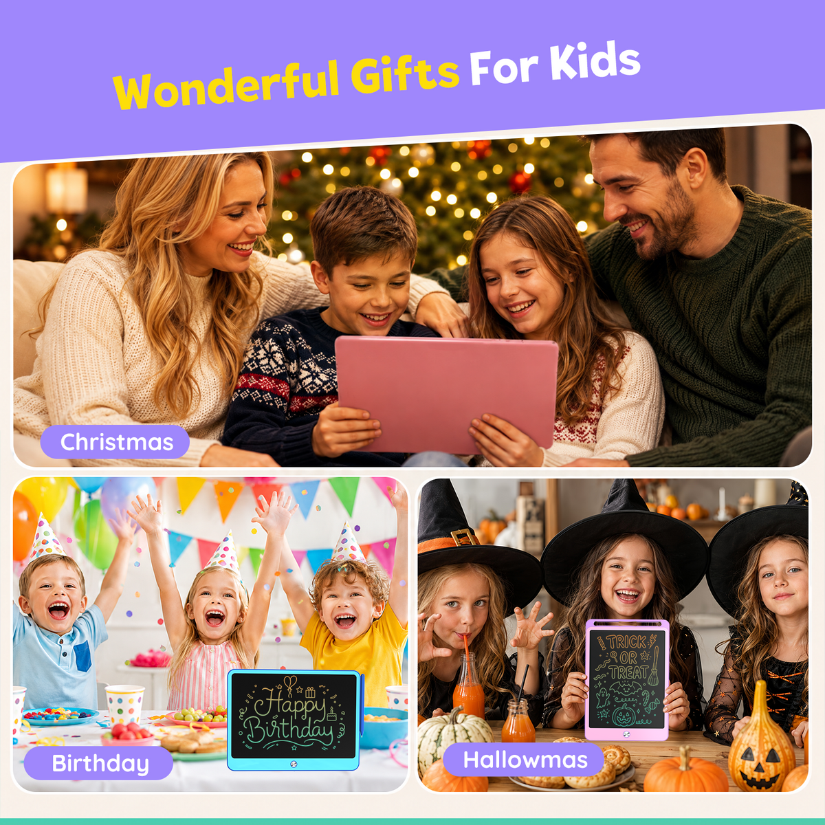 Bravokids 10" LCD writing tablet for Kids, Electronic Drawing Tablet Drawing Pad for Kids, Doodle Board as Educational and Learning Toys Birthday Gifts for Girls and Boys 3 4 5 6. 2 Pack