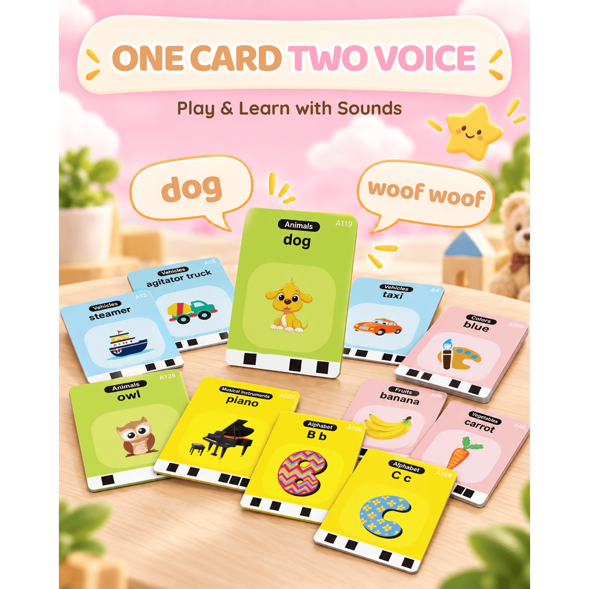 Bravokids Talking Flash Cards, Montessori-Inspired Learning System for Toddlers 1-4, Play, Learn, and Explore with 224 Words