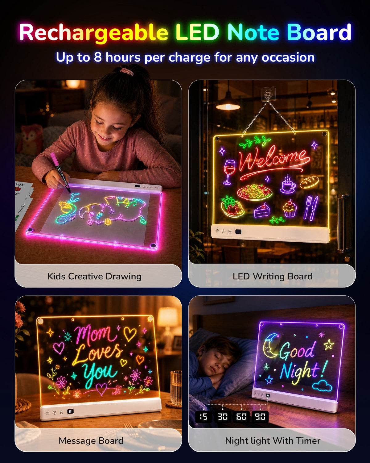 Bravokids 16.5-Inch LED Drawing Board for Kids 3-12, Drawing Tablet with 16 Light Effects, 7 Markers and Tracing Kit, Birthday for Boys Girls