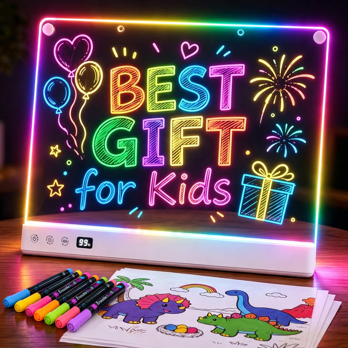 Bravokids 16.5-Inch LED Drawing Board for Kids 3-12, Drawing Tablet with 16 Light Effects, 7 Markers and Tracing Kit, Birthday for Boys Girls