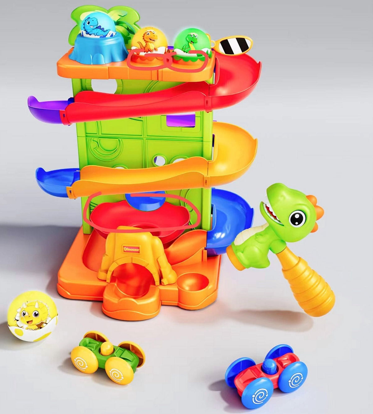 Bravokids Montessori Ball Drop Toy with Car Ramps & Pound a Ball Hammer ¨C STEM Cause and Effect Toddler Toys with Light & Sound Effects, Stacking Toy for 1 2 3 Year Old Boy Girl Birthday Gift