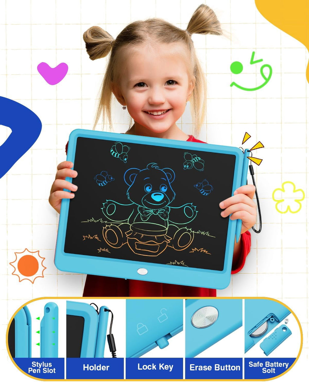 Bravokids 10" LCD writing tablet for Kids, Electronic Drawing Tablet Drawing Pad for Kids, Doodle Board as Educational and Learning Toys Birthday Gifts for Girls and Boys 3 4 5 6. 2 Pack
