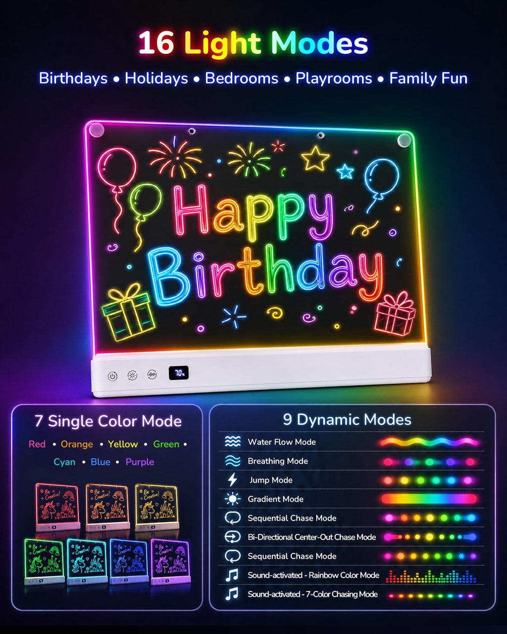 Bravokids 16.5-Inch LED Drawing Board for Kids 3-12, Drawing Tablet with 16 Light Effects, 7 Markers and Tracing Kit, Birthday for Boys Girls
