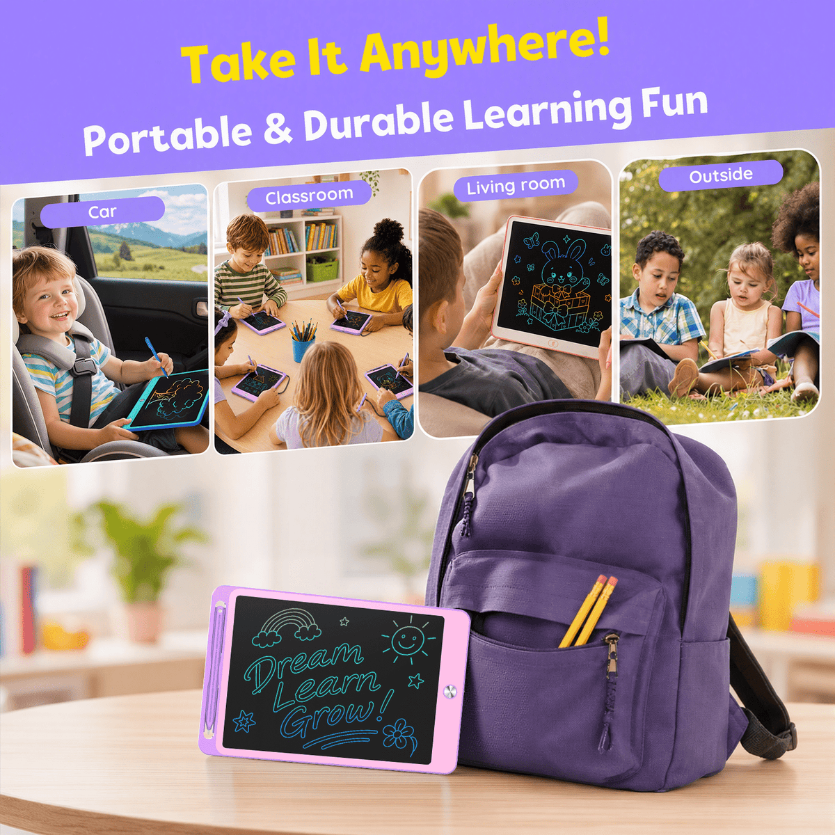 Bravokids 10" LCD writing tablet for Kids, Electronic Drawing Tablet Drawing Pad for Kids, Doodle Board as Educational and Learning Toys Birthday Gifts for Girls and Boys 3 4 5 6. 2 Pack