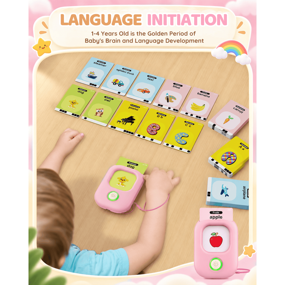 Bravokids Talking Flash Cards, Montessori-Inspired Learning System for Toddlers 1-4, Play, Learn, and Explore with 224 Words