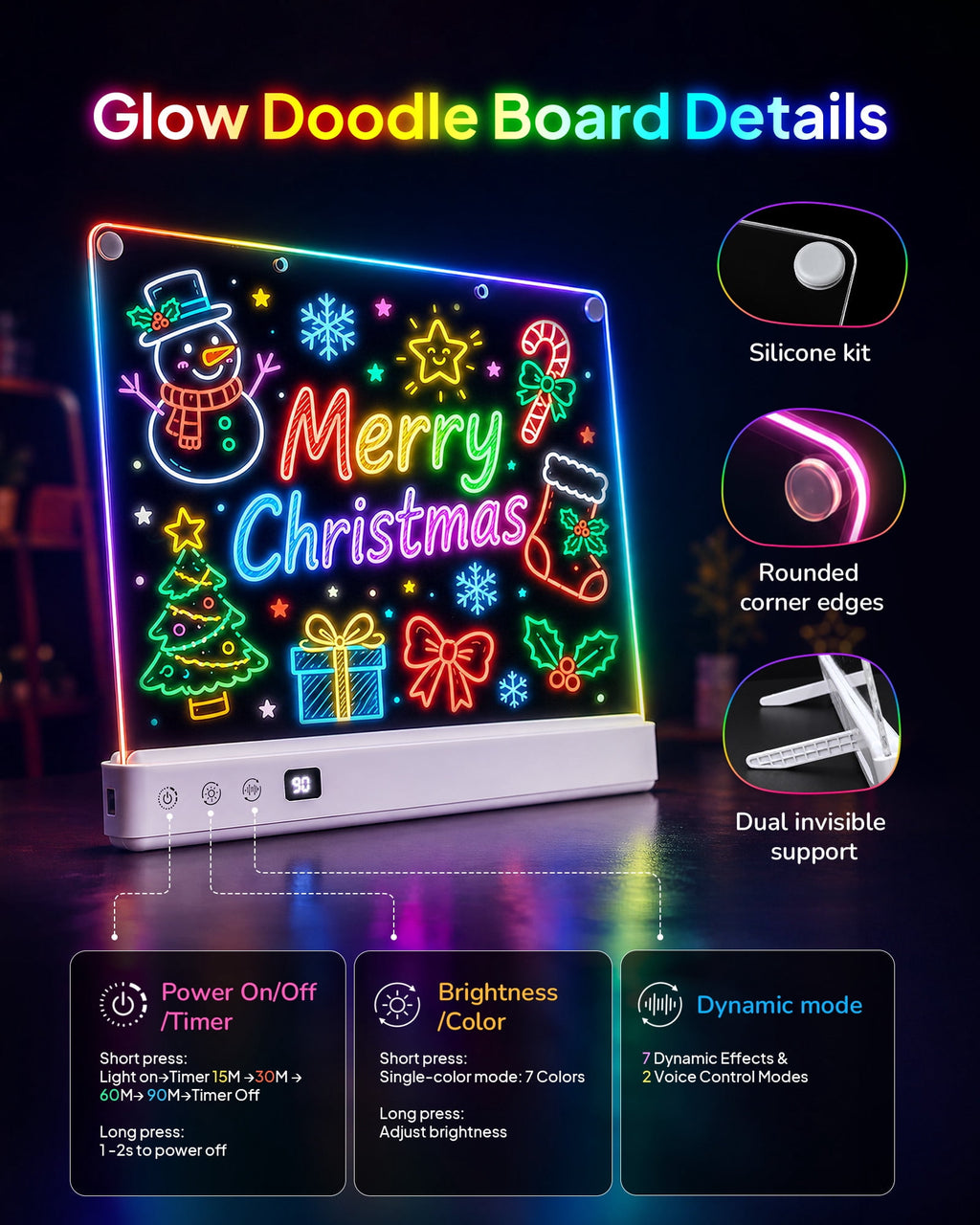 Bravokids 16.5-Inch LED Drawing Board for Kids 3-12, Drawing Tablet with 16 Light Effects, 7 Markers and Tracing Kit, Birthday for Boys Girls