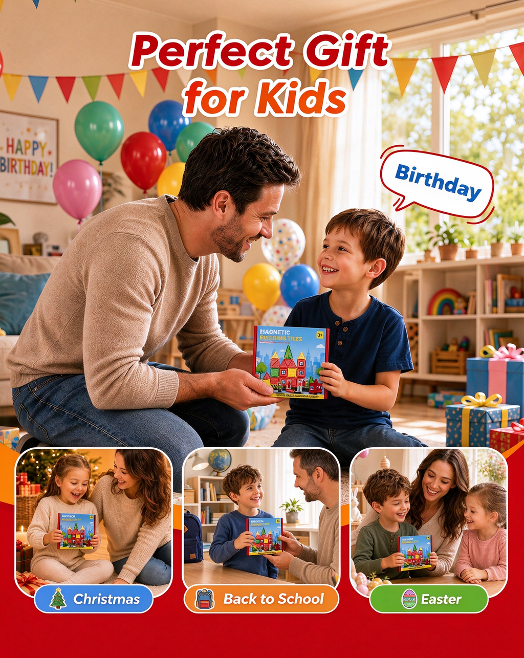Bravokids Magnetic Blocks for Kids Ages 1¨C8, Magna Tiles Fire Station, 49 Pcs with Cars & Road Parts, Christmas and Birthday Gifts for Boys Girls