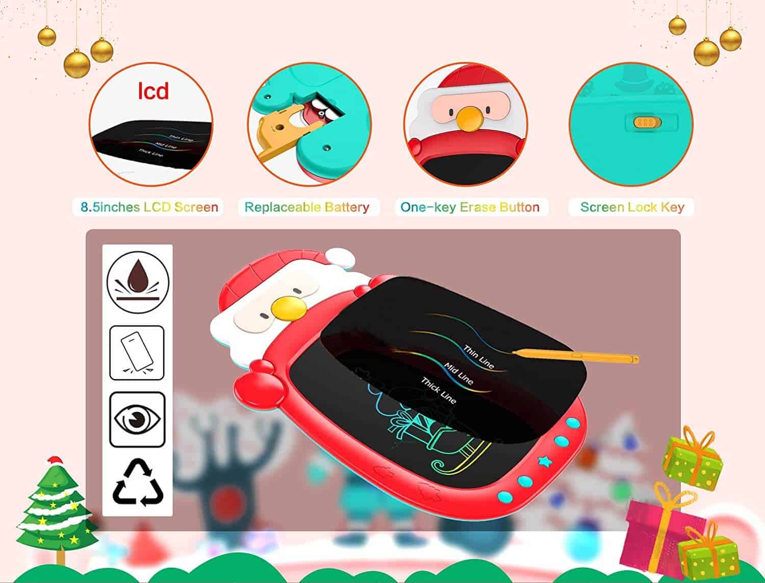 8.5 Inch Colorful Santa LCD Writing Tablet Erasable