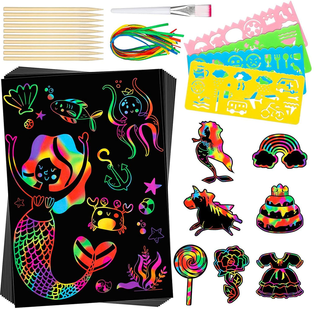 Scratch Paper Art Toys Rainbow Scratch Paper Set Crafts for Kids Ages 3-12