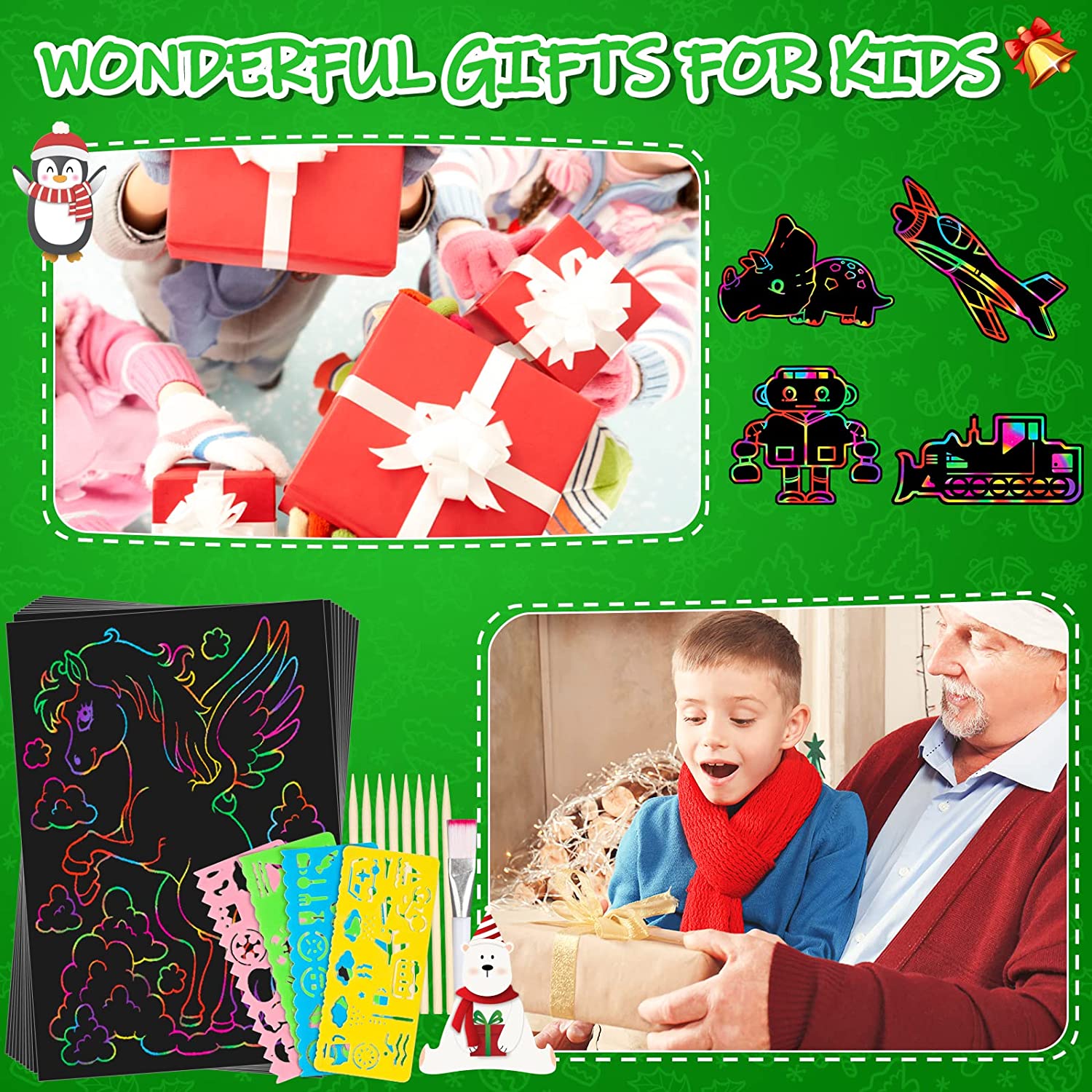 Scratch Paper Art Toys Rainbow Scratch Paper Set Crafts for Kids Ages 3-12